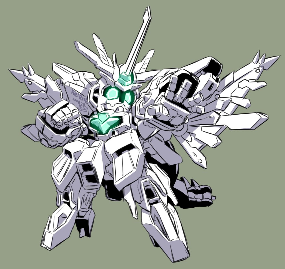 chibi, clenched_hand, glowing, glowing_eyes, green_eyes, gundam, gundam_build_divers, gundam_build_divers_re:rise
