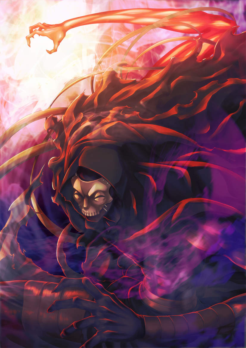1boy, arm_up, black_cloak, black_clothes, black_skin, cloak, dark_skin, fate/grand_order