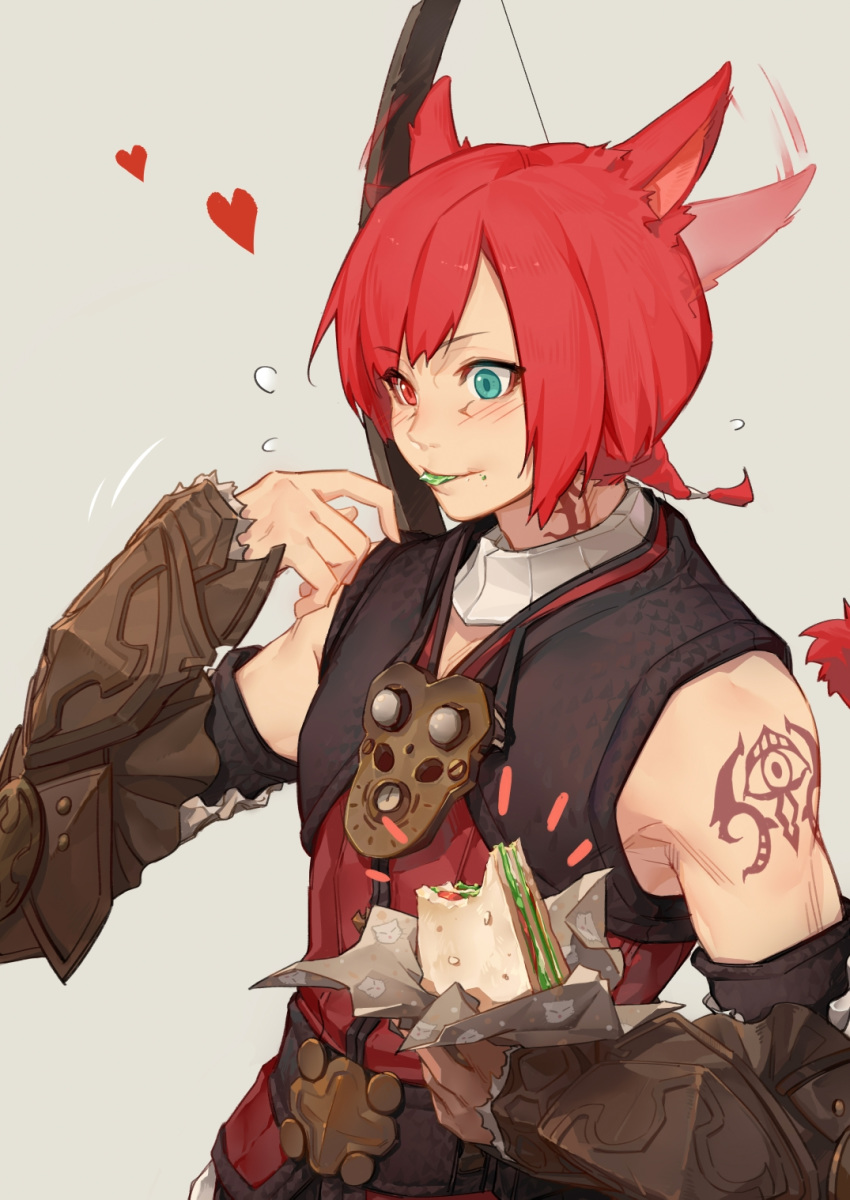 1boy, animal_ears, arm_tattoo, armor, belt, blue_eyes, blush, bow_(weapon)