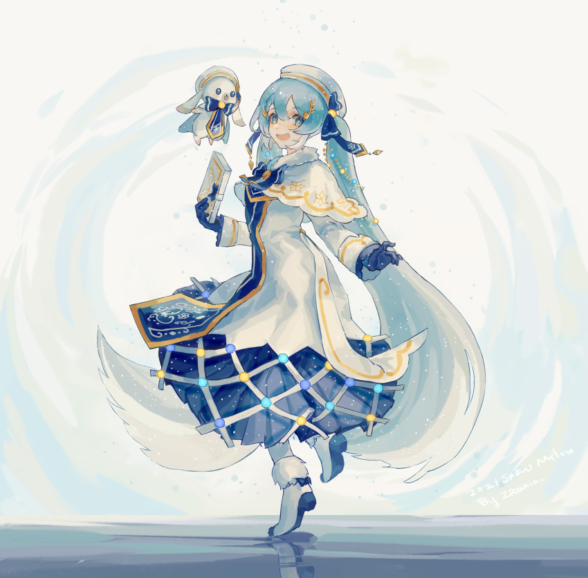 1girl, :d, absurdres, animal, beret, blue_bow, blue_eyes, blue_gloves