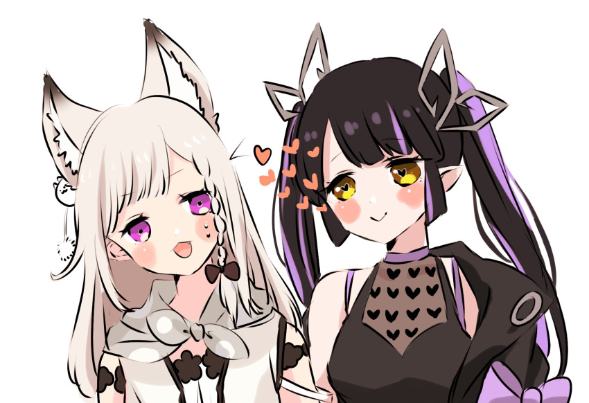 2girls, animal_ears, blush, breasts, hair_ornament, highres, kino_haruc, long_hair