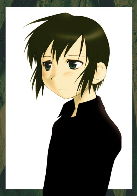 1girl, alternate_costume, androgynous, bangs, black_collar, black_skirt, collar, collared_shirt