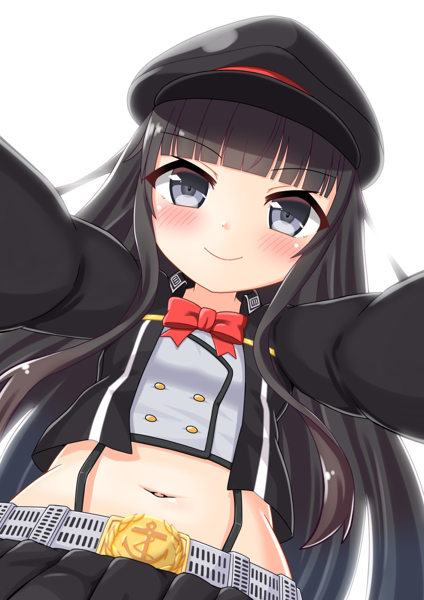 1girl, absurdres, anchor_symbol, azur_lane, bangs, black_hair, black_jacket, black_skirt