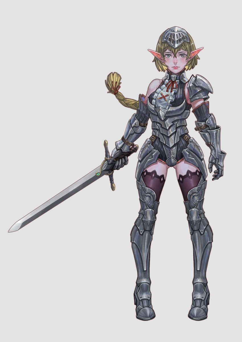 1girl, absurdres, arm_at_side, armor, armored_boots, ass_visible_through_thighs, bangs, belt