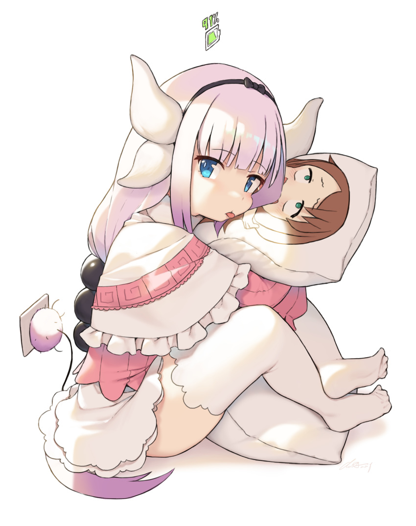 2girls, absurdres, bangs, battery_indicator, beads, blue_eyes, blunt_bangs, blush