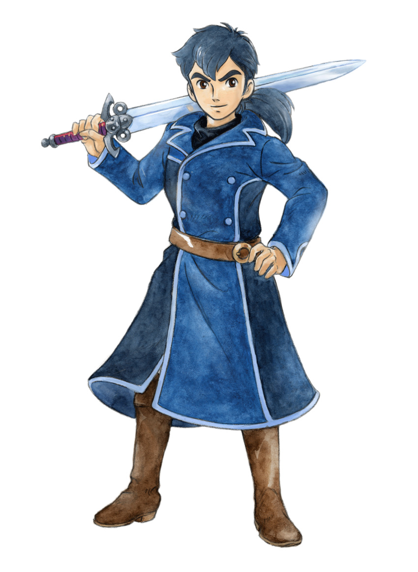 1boy, bangs, belt, black_hair, boots, brown_eyes, coat, eyebrows