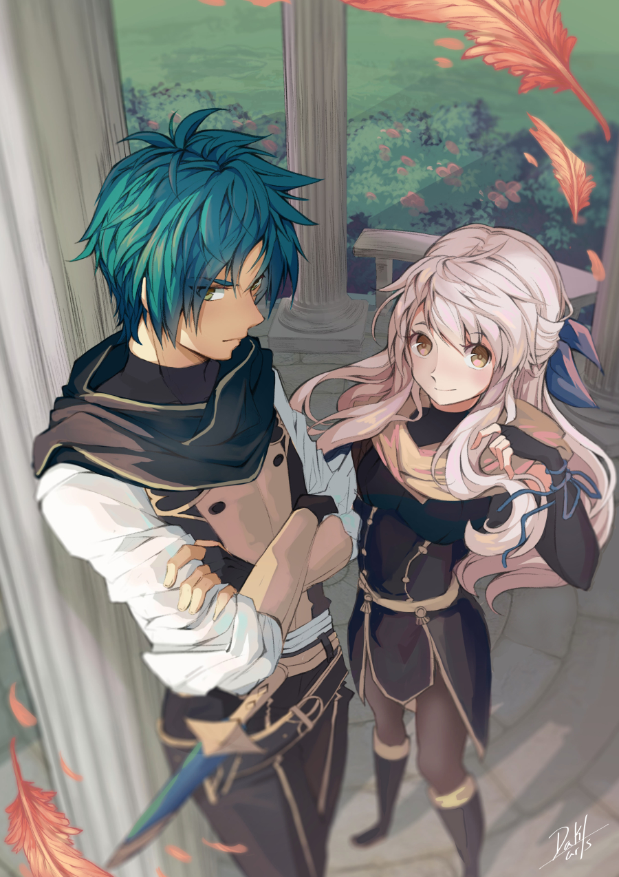 1boy, 1girl, adapted_costume, belt, black_gloves, black_legwear, boots, bracelet