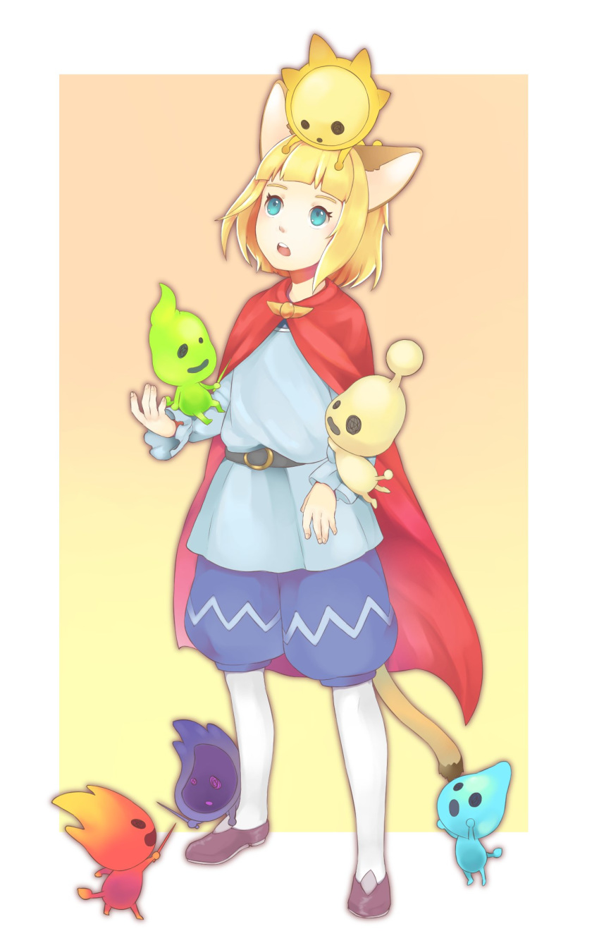 1boy, animal_ears, bangs, belt, blonde_hair, blue_eyes, bob_cut, cape