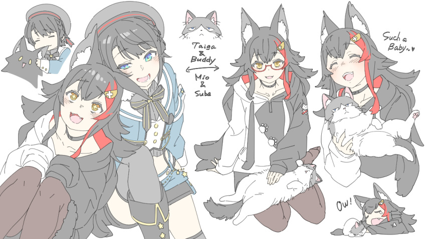 +_+, 2girls, animal, animal_ear_fluff, animal_ears, beret, black_choker, black_hair