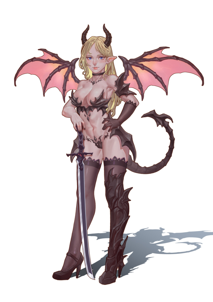1girl, absurdres, armor, bangs, bare_shoulders, bikini_armor, black_choker, black_gloves