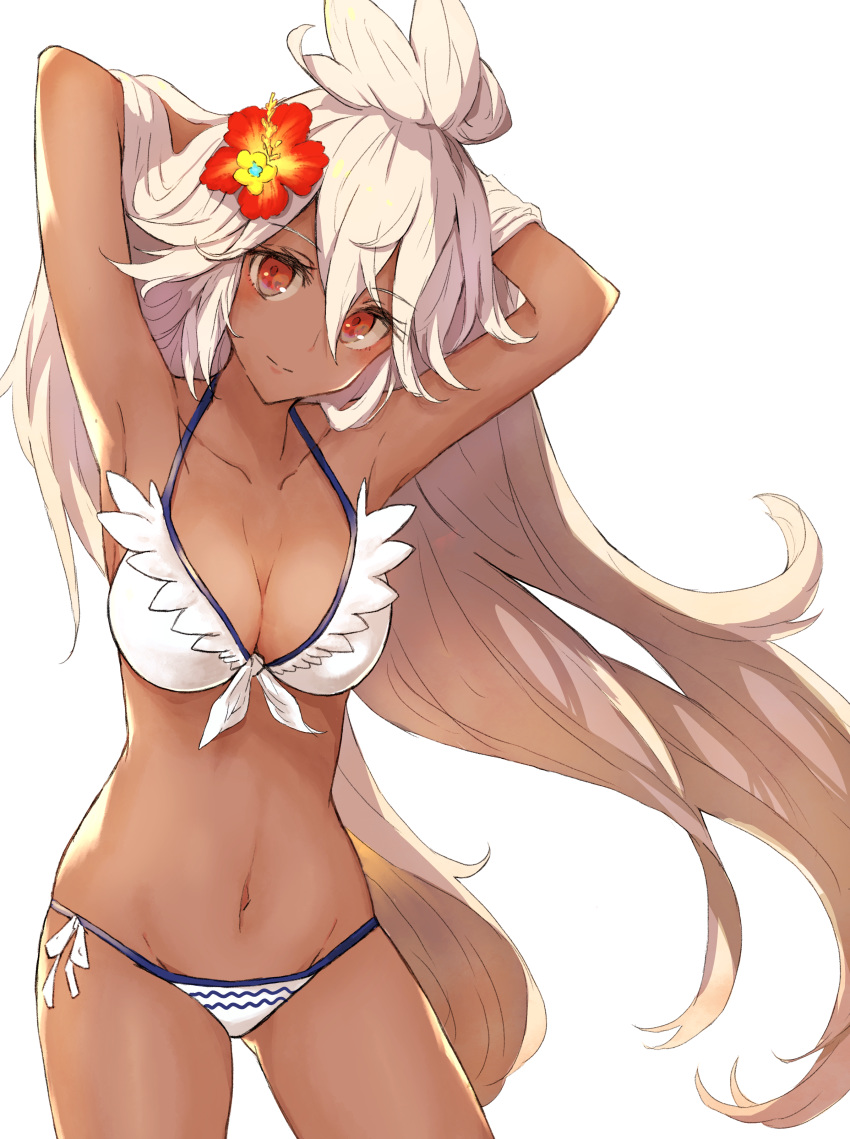 1girl, absurdres, aitekku, armpits, arms_behind_head, bikini, breasts, closed_mouth