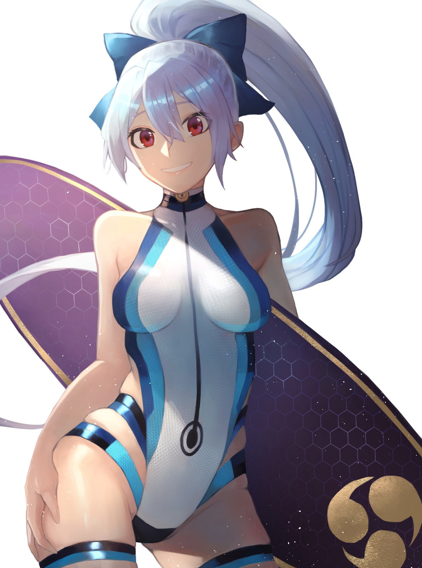 1girl, bangs, blue_bow, blue_swimsuit, bow, breasts, fate/grand_order, fate_(series)