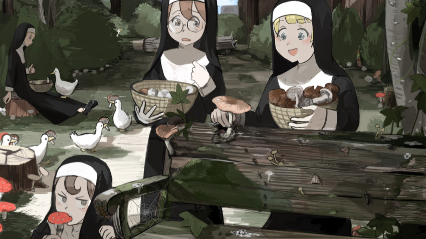 4girls, :d, ant, basket, beetle, bench, bird, biting
