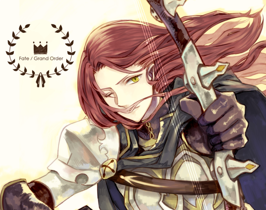 1boy, armor, bishounen, black_cloak, black_gloves, bow_(weapon), cloak, closed_eyes