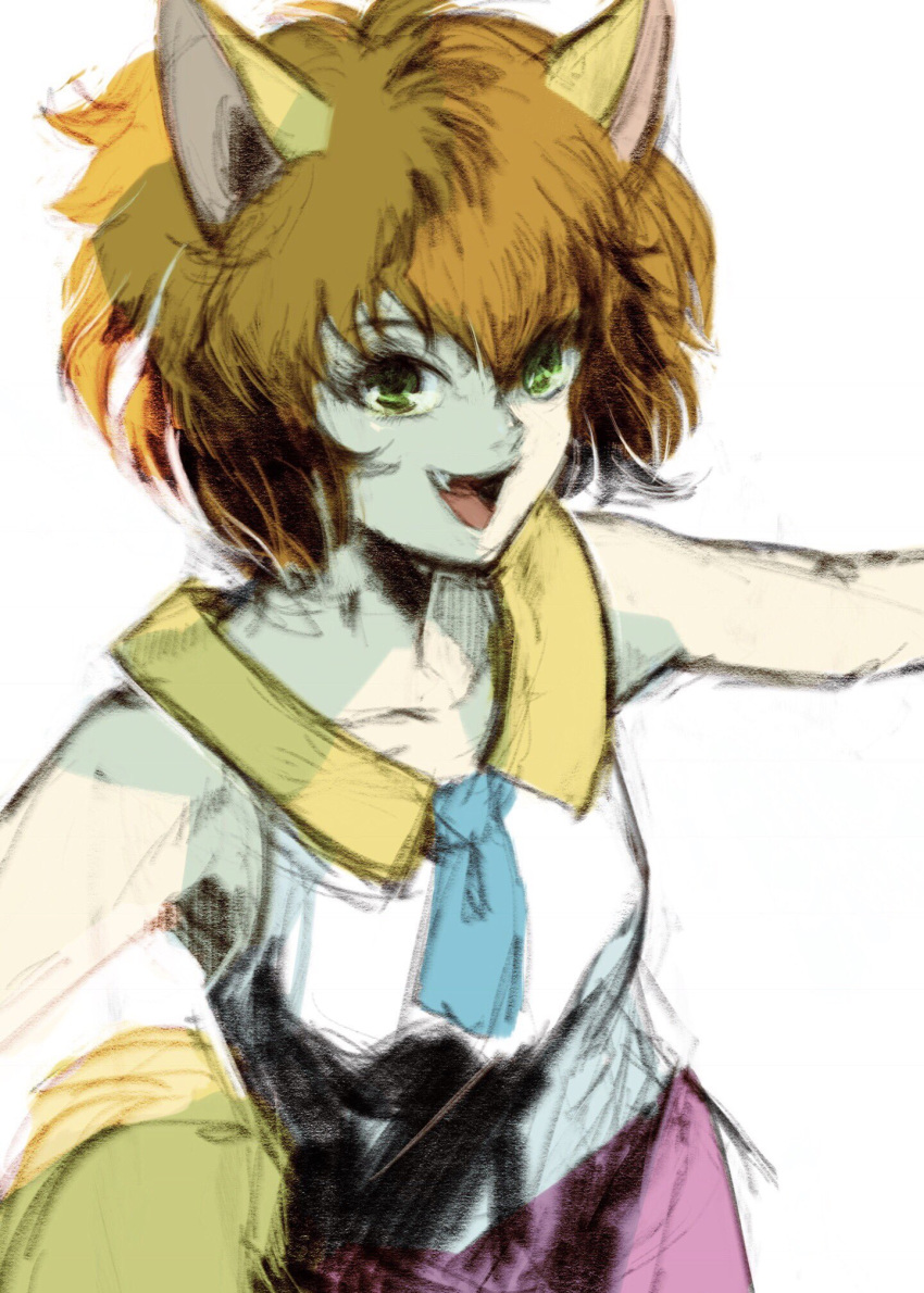 1girl, animal_ears, breasts, brown_hair, fox_ears, green_eyes, highres, kannoaki