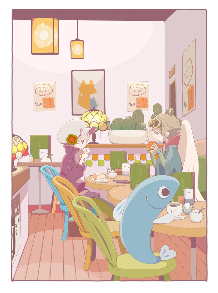 2others, ahoge, angel_wings, black_shorts, black_sweater, blonde_hair, blue_cloak, border