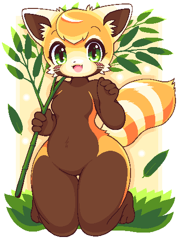 1girl, :3, :d, animal_nose, blush, branch, breasts, brown_fur