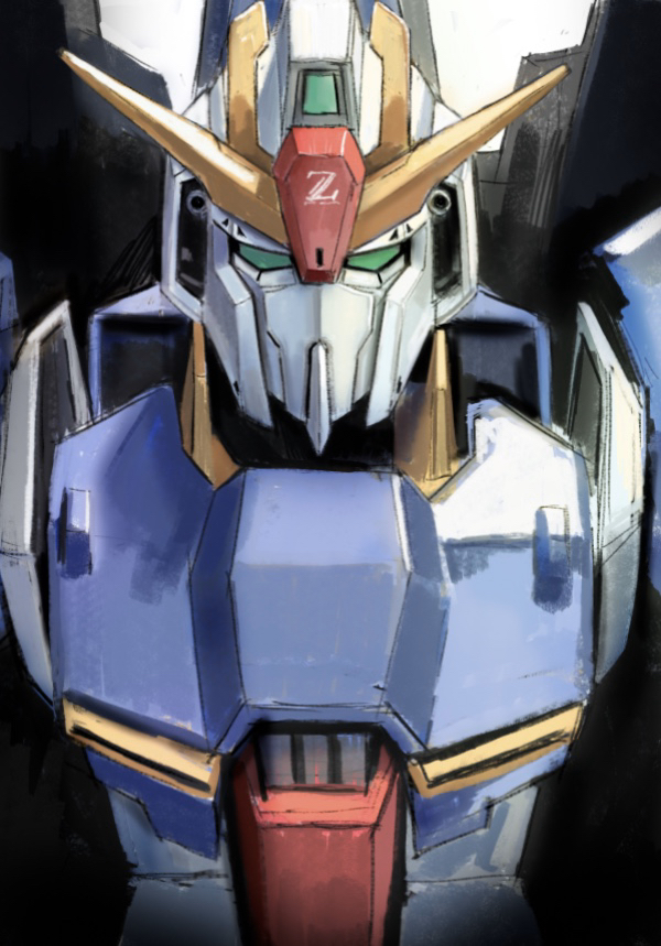 close-up, green_eyes, gundam, looking_at_viewer, mecha, nekkikamille, no_humans, portrait, science_fiction, solo, upper_body, v-fin, zeta_gundam, zeta_gundam_(mobile_suit)