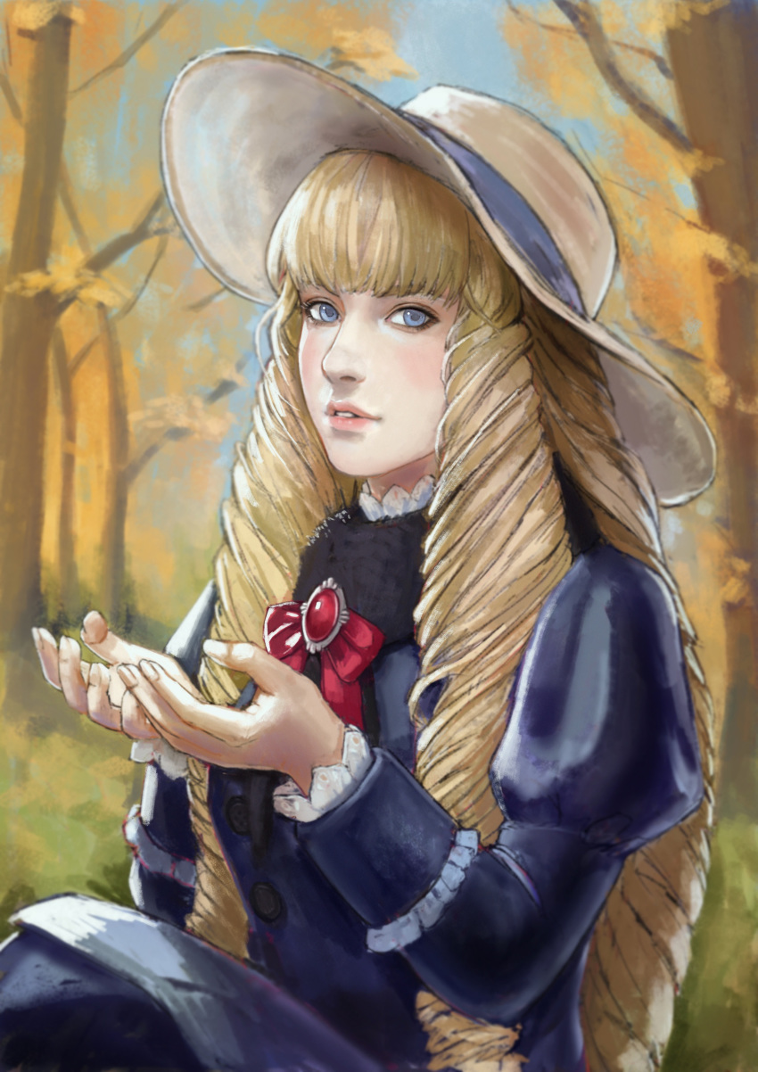 1girl, absurdres, blonde_hair, blue_eyes, dianna_soreil, gundam, hat, highres