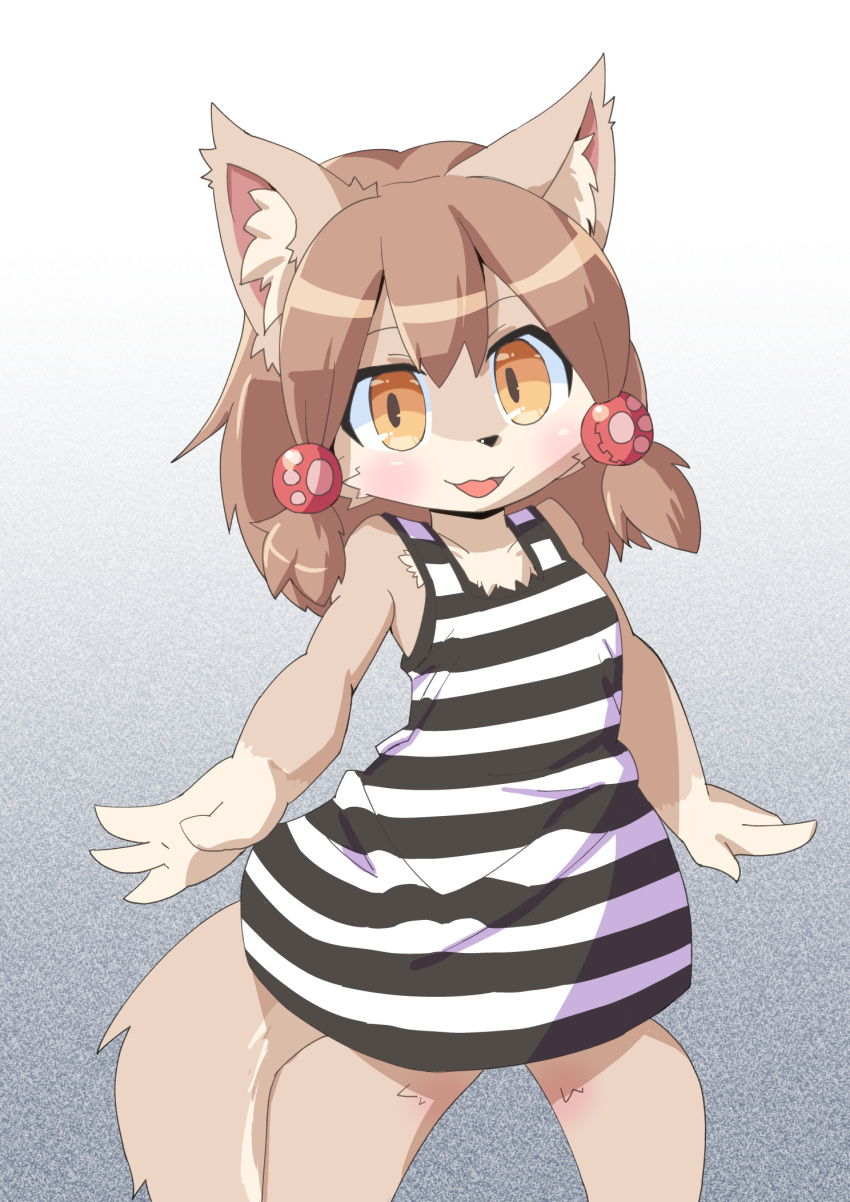 1boy, animal_ear_fluff, animal_ears, animal_nose, bare_shoulders, beige_fur, black_dress, blush