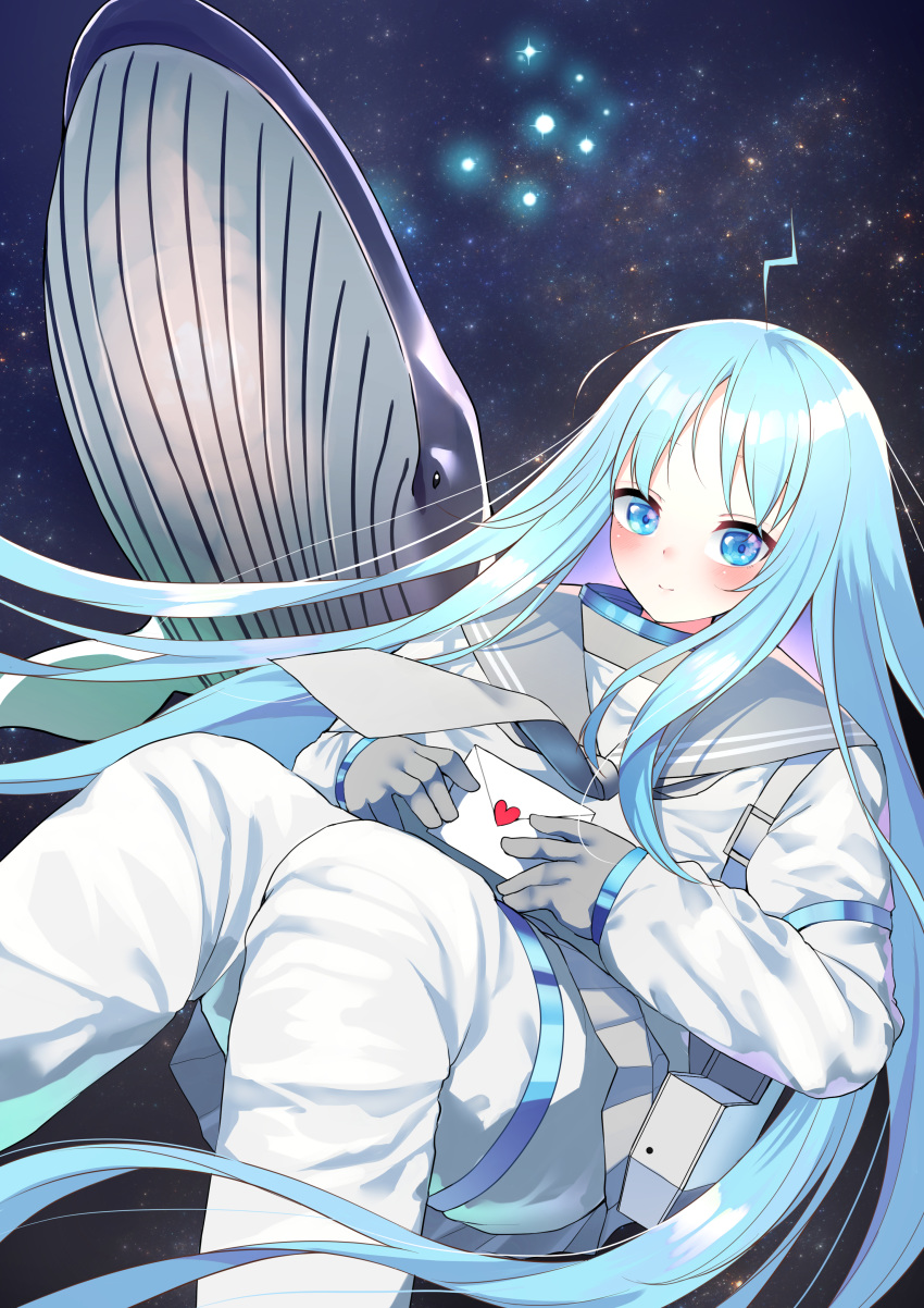 1girl, absurdres, ahoge, animal, bangs, blue_eyes, blue_hair, blush