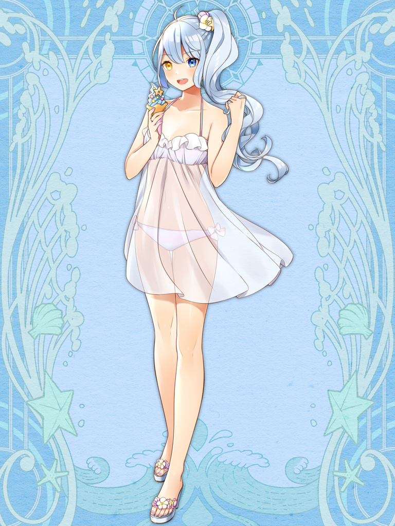 1girl, :d, :o, bikini, blue_background, blue_eyes, blush, breasts