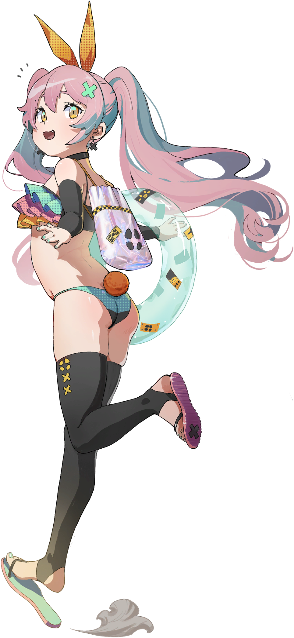 1girl, alternate_costume, alternate_hairstyle, arm_warmers, artist_request, backpack, bag, bangs