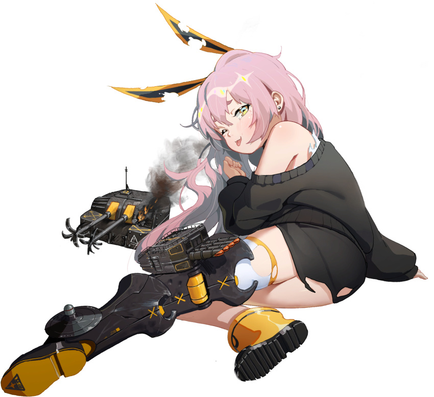 1girl, artist_request, bangs, black_cardigan, blue_oath, blush, boots, cardigan