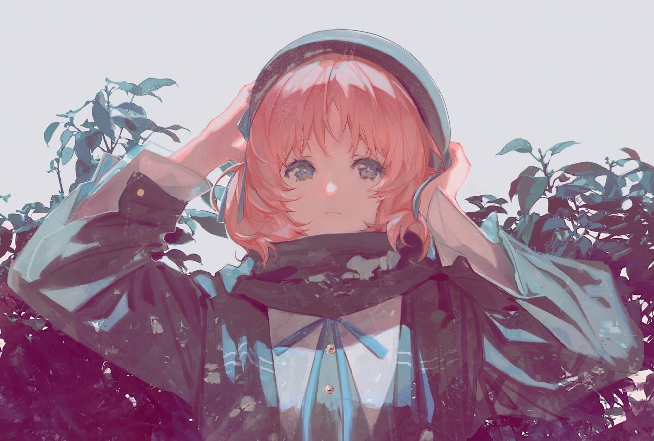 1girl, bangs, blue_eyes, blue_neckwear, blue_ribbon, closed_mouth, copyright_request, empty_eyes