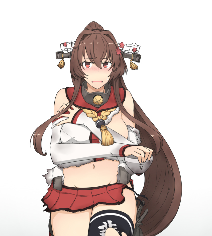 1girl, bangs, black_legwear, blush, breasts, brown_eyes, brown_hair, cherry_blossoms