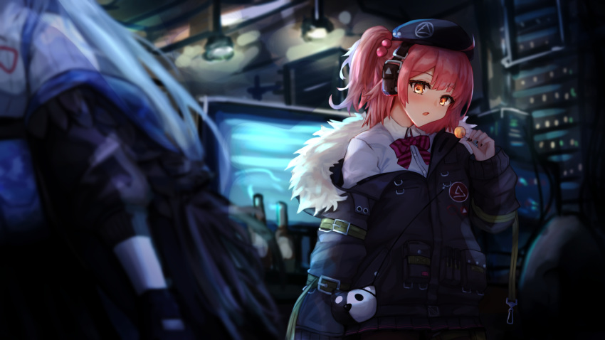 2girls, beret, candy, food, girls_frontline, hat, izumi_roka, lollipop