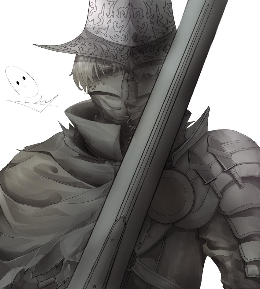 1boy, absurdres, abyss_watcher, armor, cape, covered_mouth, dark_souls, dark_souls_iii
