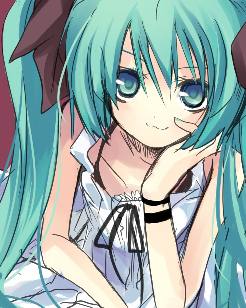 aqua_hair, flat_chest, gothic, green_eyes, green_hair, hanepochi, hatsune_miku, long_hair