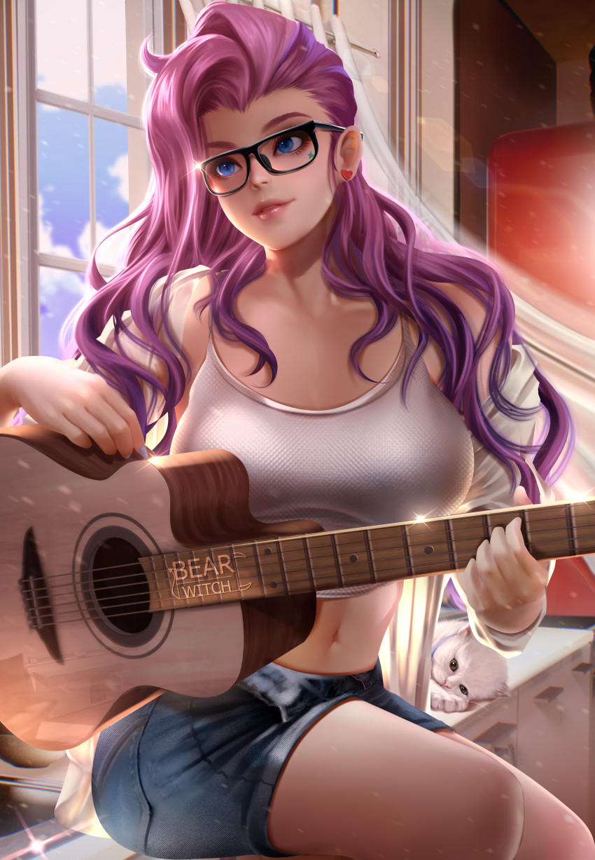 1girl, absurdres, artist_name, bangs, bearwitch, black-framed_eyewear, blue_eyes, breasts