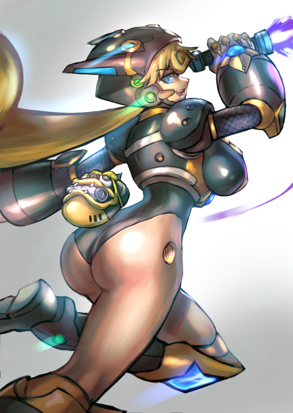 1girl, android, ass, bangs, blonde_hair, blue_eyes, breasts, dgrp_(minhduc12333)