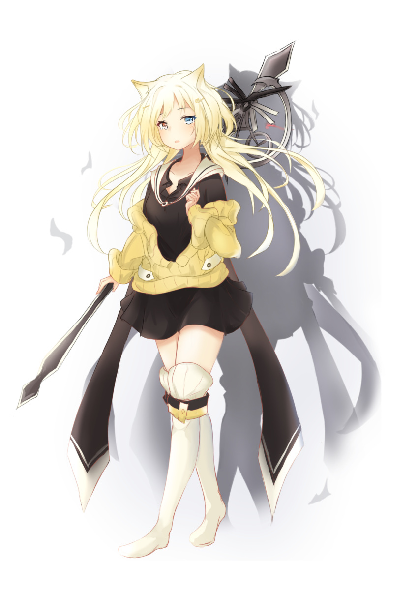 1girl, animal_ears, arknights, bangs, black_dress, blonde_hair, blue_eyes, boots