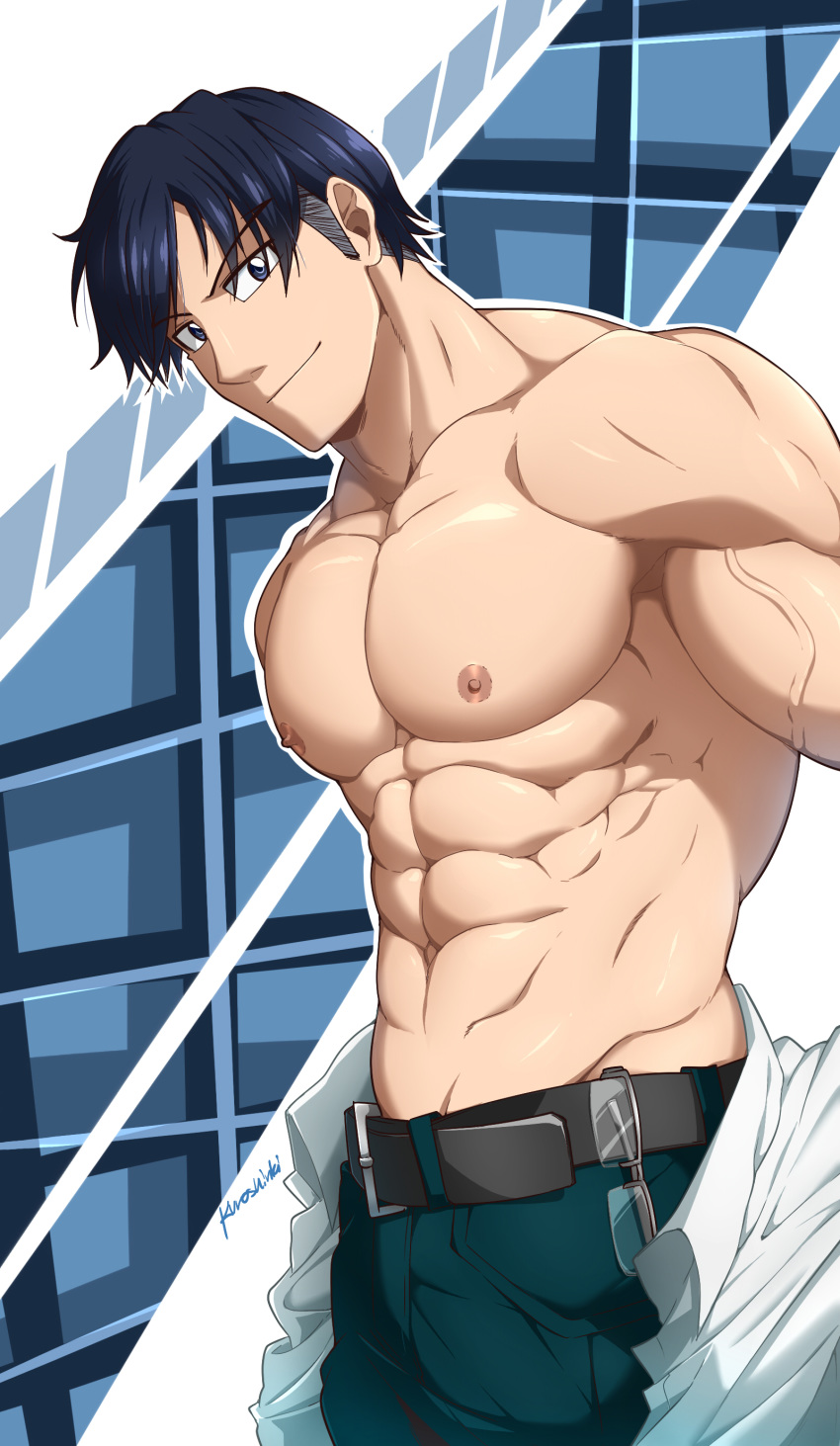 1boy, abs, absurdres, bara, blue_hair, boku_no_hero_academia, chest, dark_blue_hair