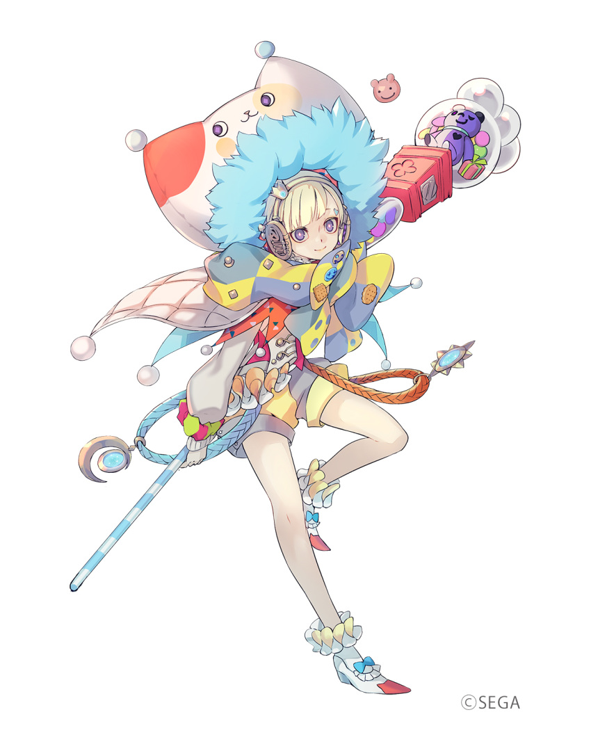 1girl, animal_hood, blue_bow, bow, closed_mouth, crown, facial_mark, floating_hair