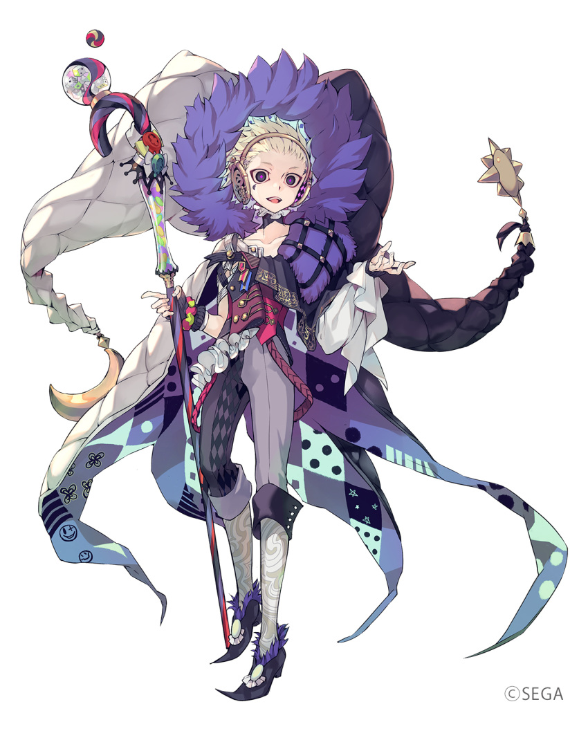 1boy, black_footwear, blonde_hair, collarbone, crown, dice, facial_mark, fignya