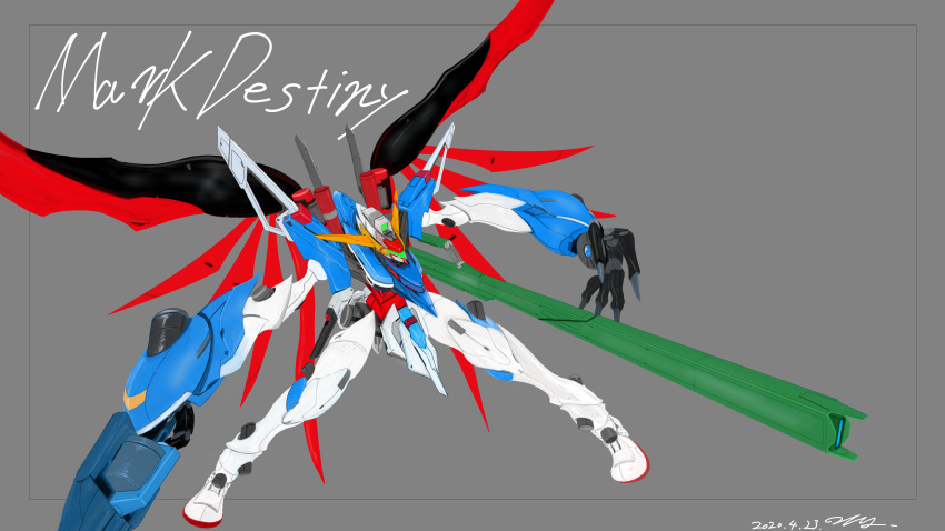 absurdres, character_name, crossover, dated, denjyou23, destiny_gundam, from_above, grey_eyes