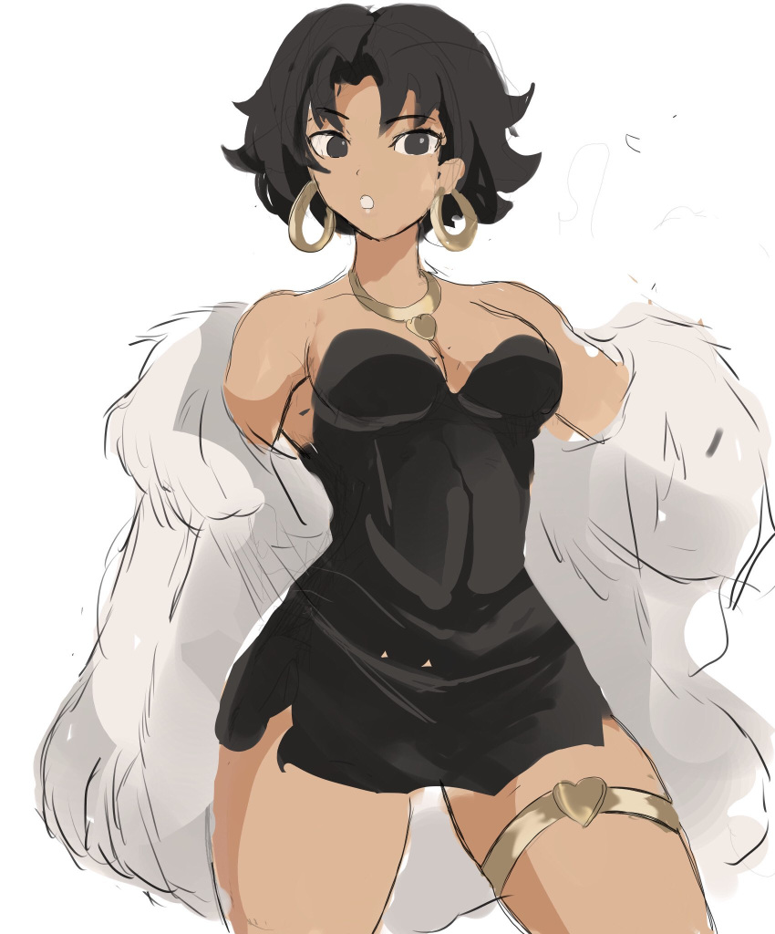 1girl, :o, betty_boop, betty_boop_(character), black_dress, black_eyes, breasts, coat