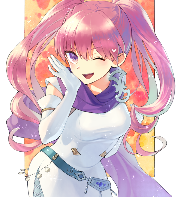 1girl, dress, eyebrows_visible_through_hair, fire_emblem, fire_emblem:_the_blazing_blade, gloves, long_hair, one_eye_closed