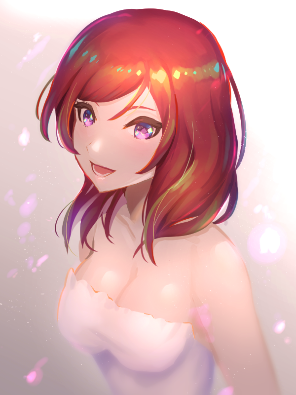1girl, bare_shoulders, chinese_commentary, dress, idol, lanzer, looking_at_viewer, love_live!