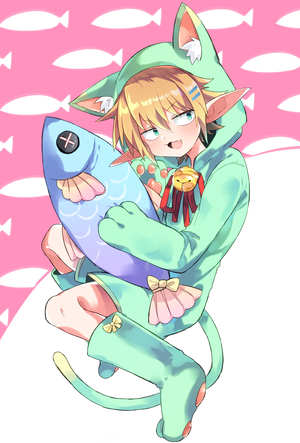 1boy, animal_ears, animal_hood, cat_ears, cat_tail, commentary_request, elf, eyebrows