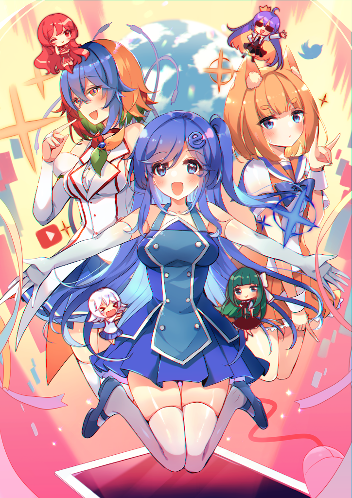 >_<, 6+girls, :>, :d, ;>, ahoge, animal_ears, arms_up