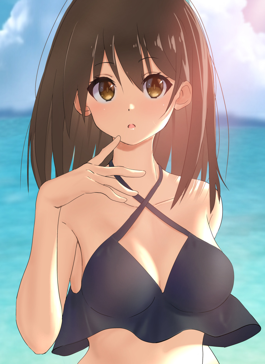 1girl, :o, absurdres, bangs, bare_arms, bare_shoulders, bikini, bikini_top