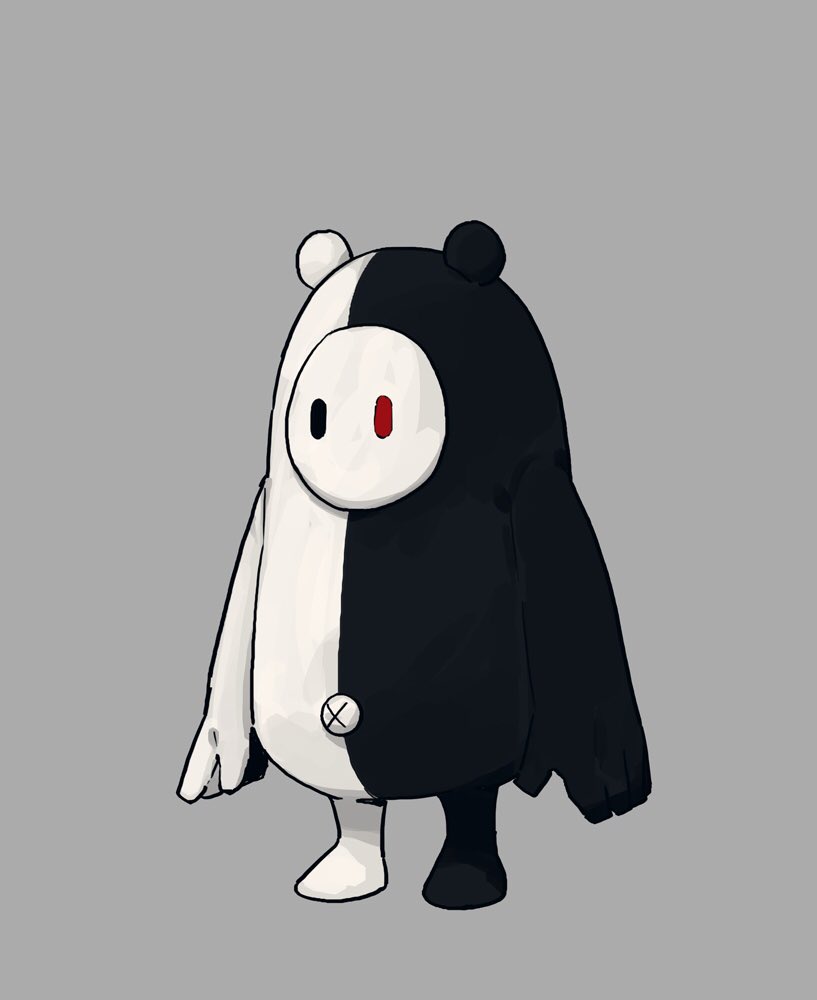 1other, animal_ears, arms_at_sides, bear_ears, black_eyes, cosplay, dangan_ronpa, fall_guy