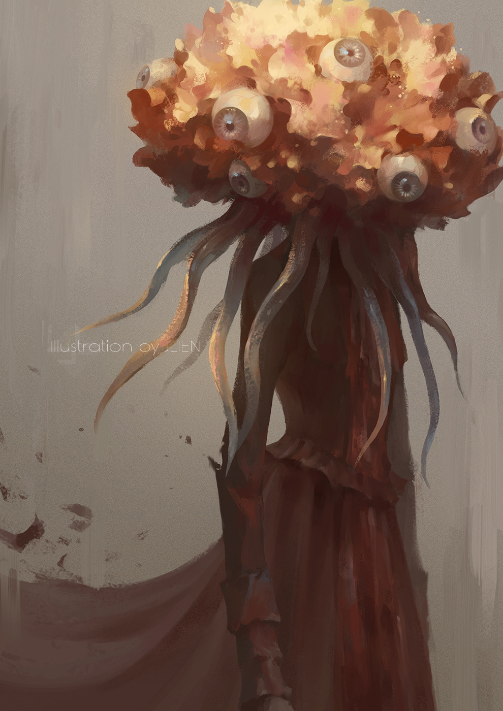 1other, arms_at_sides, artist_name, bloodborne, blue_eyes, brain, commentary, cowboy_shot
