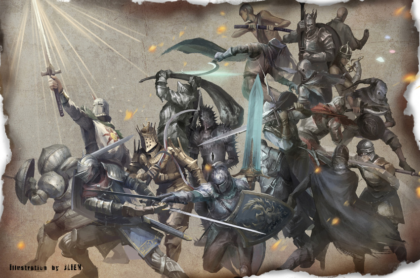 6+boys, anri_of_astora, armor, ashen_one_(dark_souls_3), axe, character_request, dark_souls, dark_souls_iii