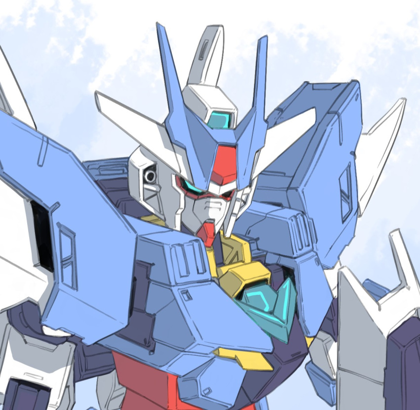 aqua_eyes, ayuuuuuu, blue_background, earthree_gundam, gundam, gundam_build_divers, gundam_build_divers_re:rise, gunpla